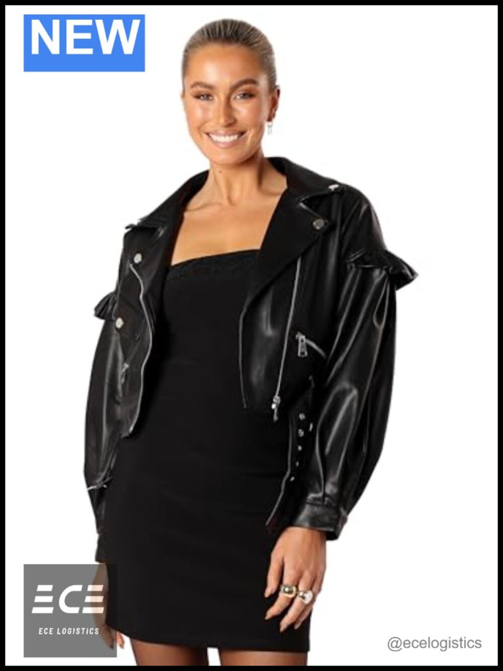 Faux Leather Cropped Ruffle Sleeve Zip Jacket
